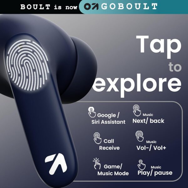 GOBOULT Z40 True Wireless in Ear Earbuds with 60H Playtime, Zen™ ENC Mic, Low Latency Gaming, Type-C Fast Charging, Made in India, 10mm Rich Bass Drivers, IPX5, Ear Buds TWS (Blue) - Image 3