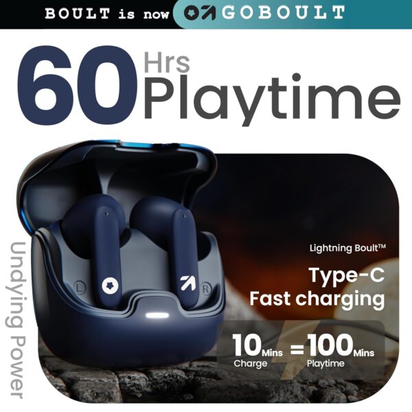 GOBOULT Z40 True Wireless in Ear Earbuds with 60H Playtime, Zen™ ENC Mic, Low Latency Gaming, Type-C Fast Charging, Made in India, 10mm Rich Bass Drivers, IPX5, Ear Buds TWS (Blue) - Image 15