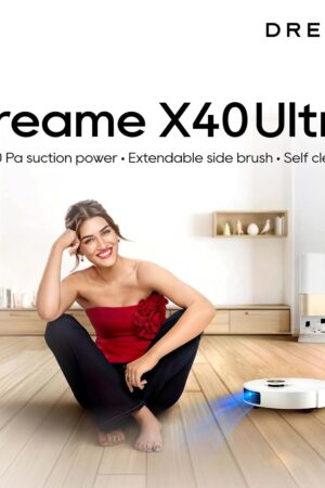 DREAME X40 Ultra Robotic Vacuum with Removable & Liftable Mop, 12,000Pa Suction, Side Brush Extensive Cleaning, 158°F Mop & Washboard Self Cleaning, Auto-Empty, Auto Refill, liftable Brushes