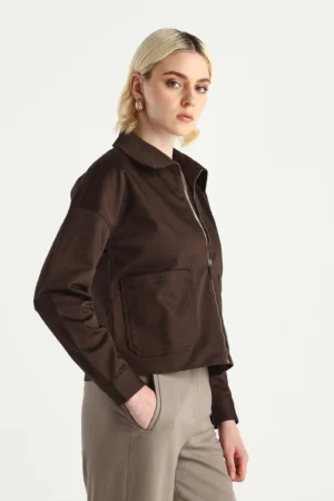 SOLID RELAXED FIT JACKET WITH PATCH POCKET NICOLIN - BROWN