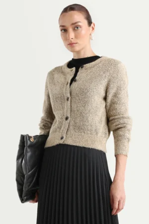 SOLID BUTTON DOWN SHRUG ZER - BEIGE