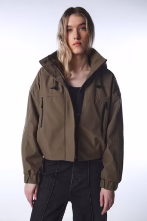 Women Olive Polyester Solid Jacket (M)